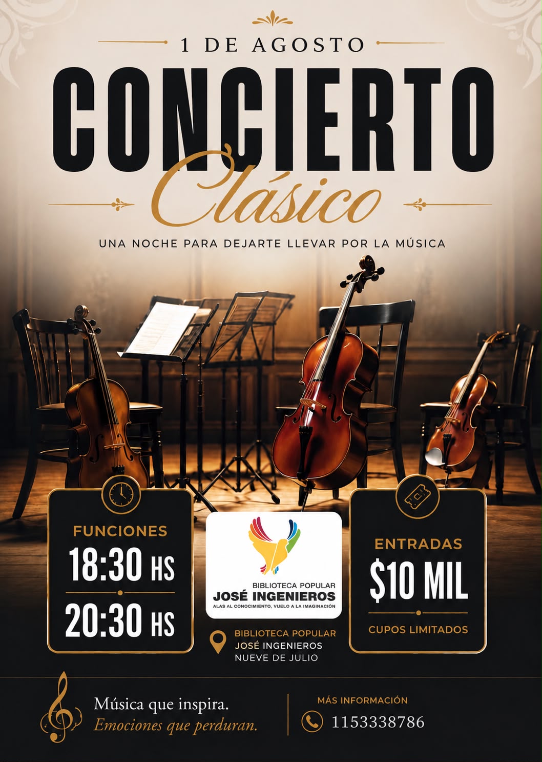 SÁBADO 1º DE AGOSTO, 18 Y 30 HS.: CONCIERTO CLÁSICO "Una noche para dejarte llevar por la música"
